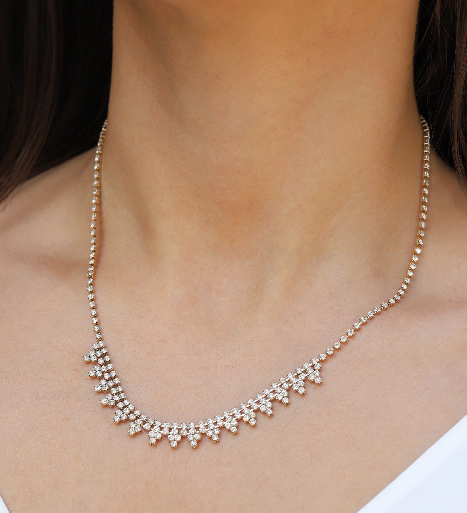 Crystal Cluster Pyramid Necklace Gold Plated, White Crystal