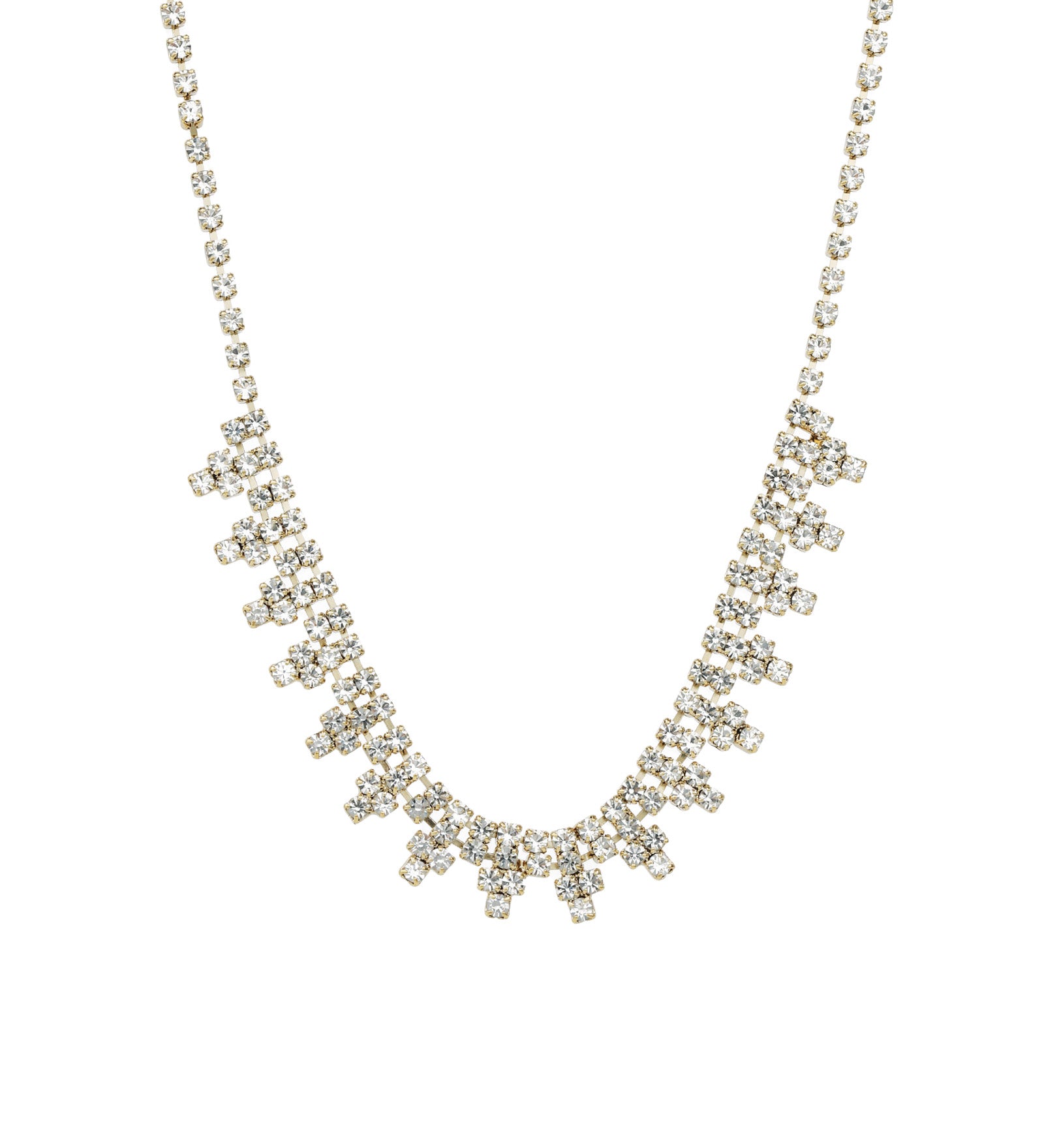 Crystal Cluster Pyramid Necklace Gold Plated, White Crystal