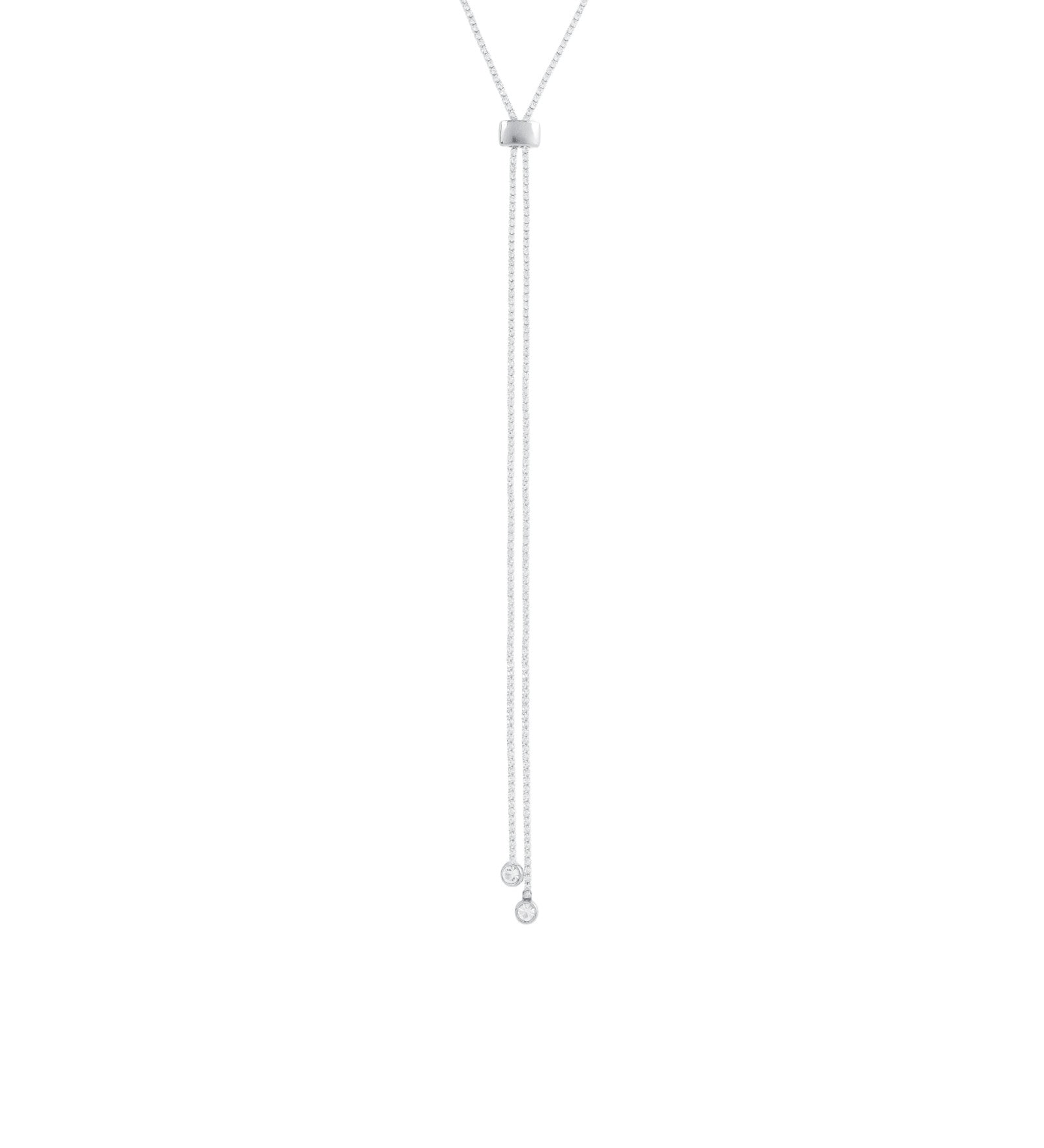 1 Row Crystal Slider Lariat Silver Plated, White Crystal