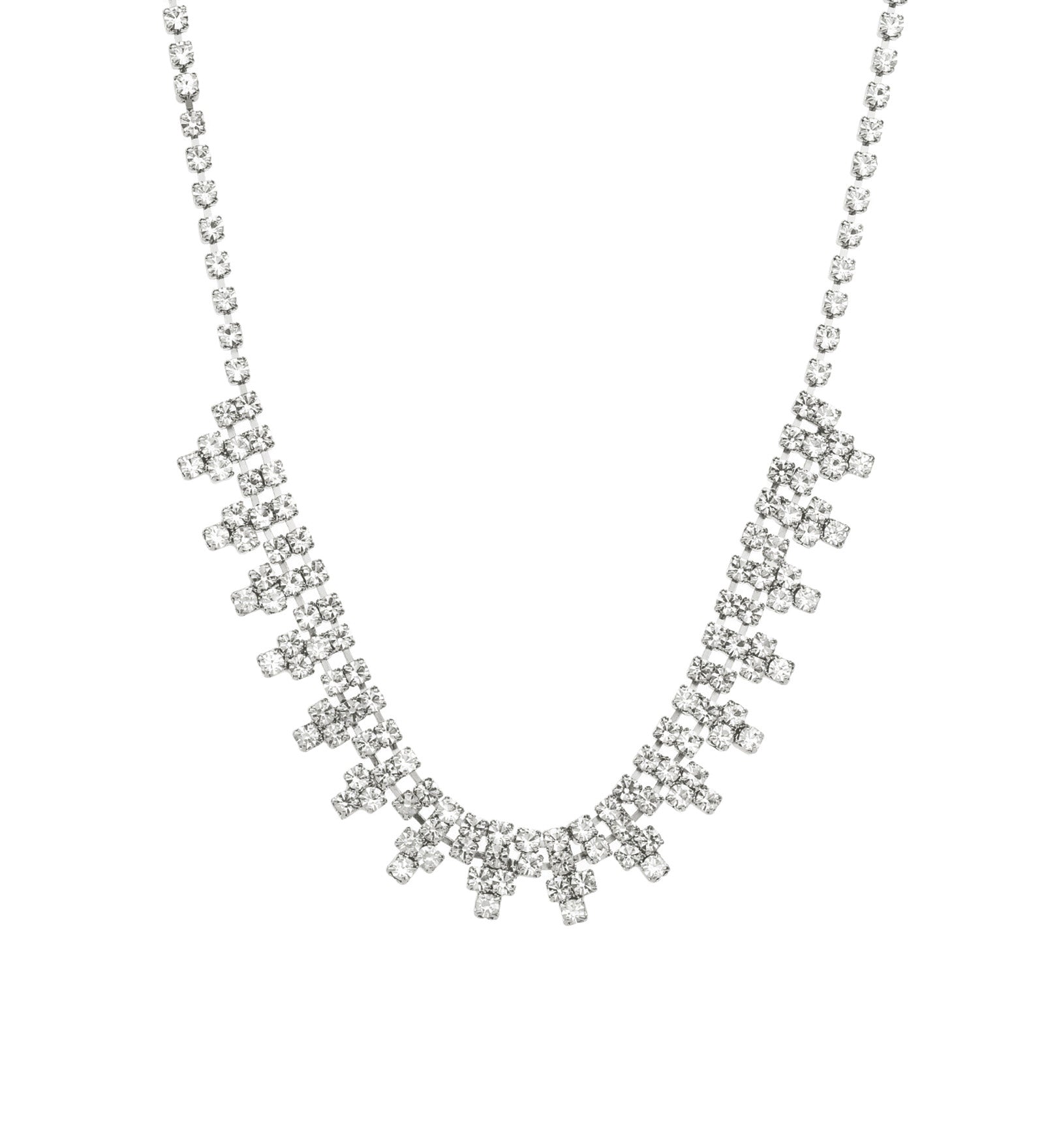 Crystal Cluster Pyramid Necklace Silver Plated, White Crystal