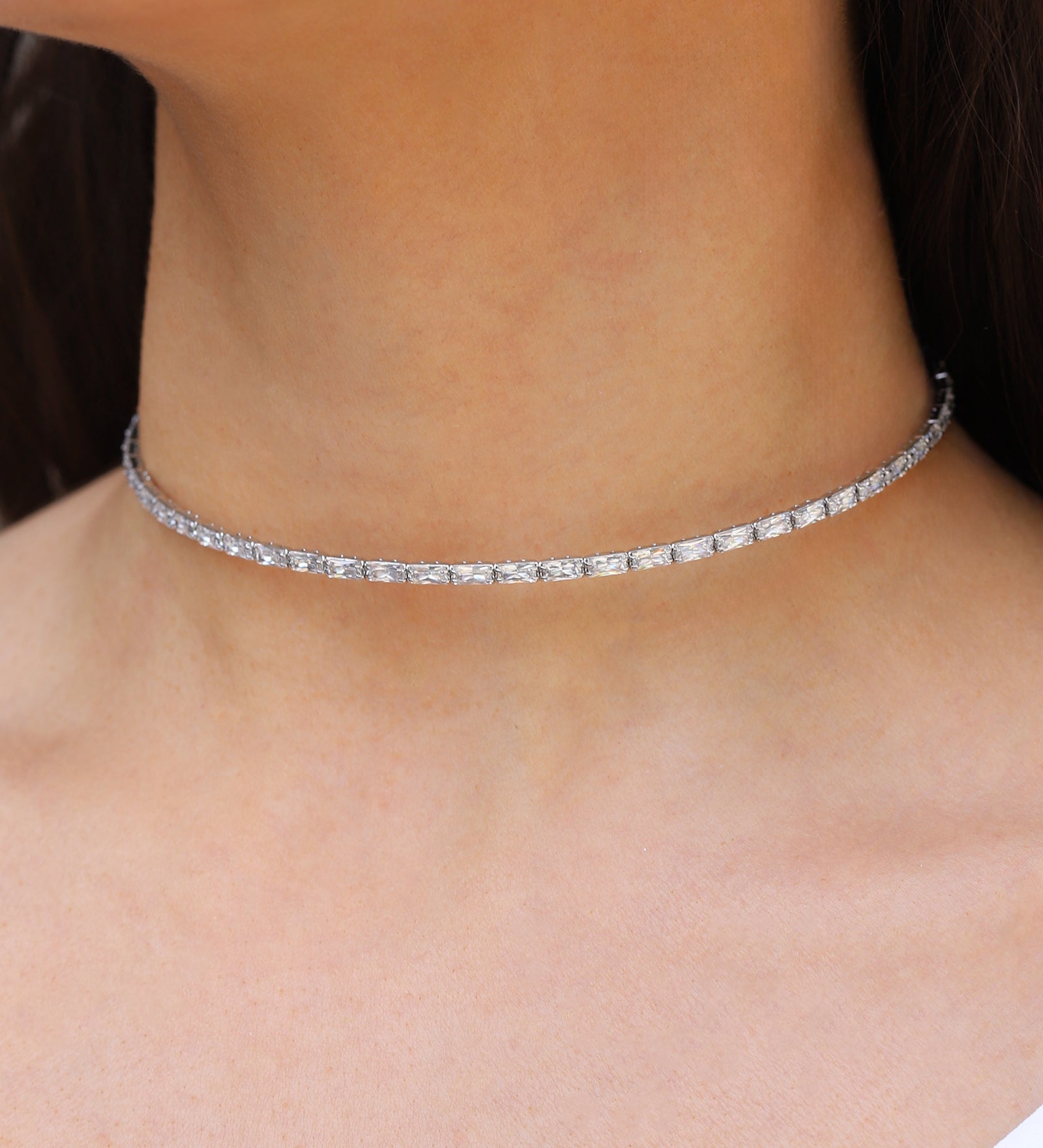 Baguette CZ Choker Silver Plated, Cubic Zirconia