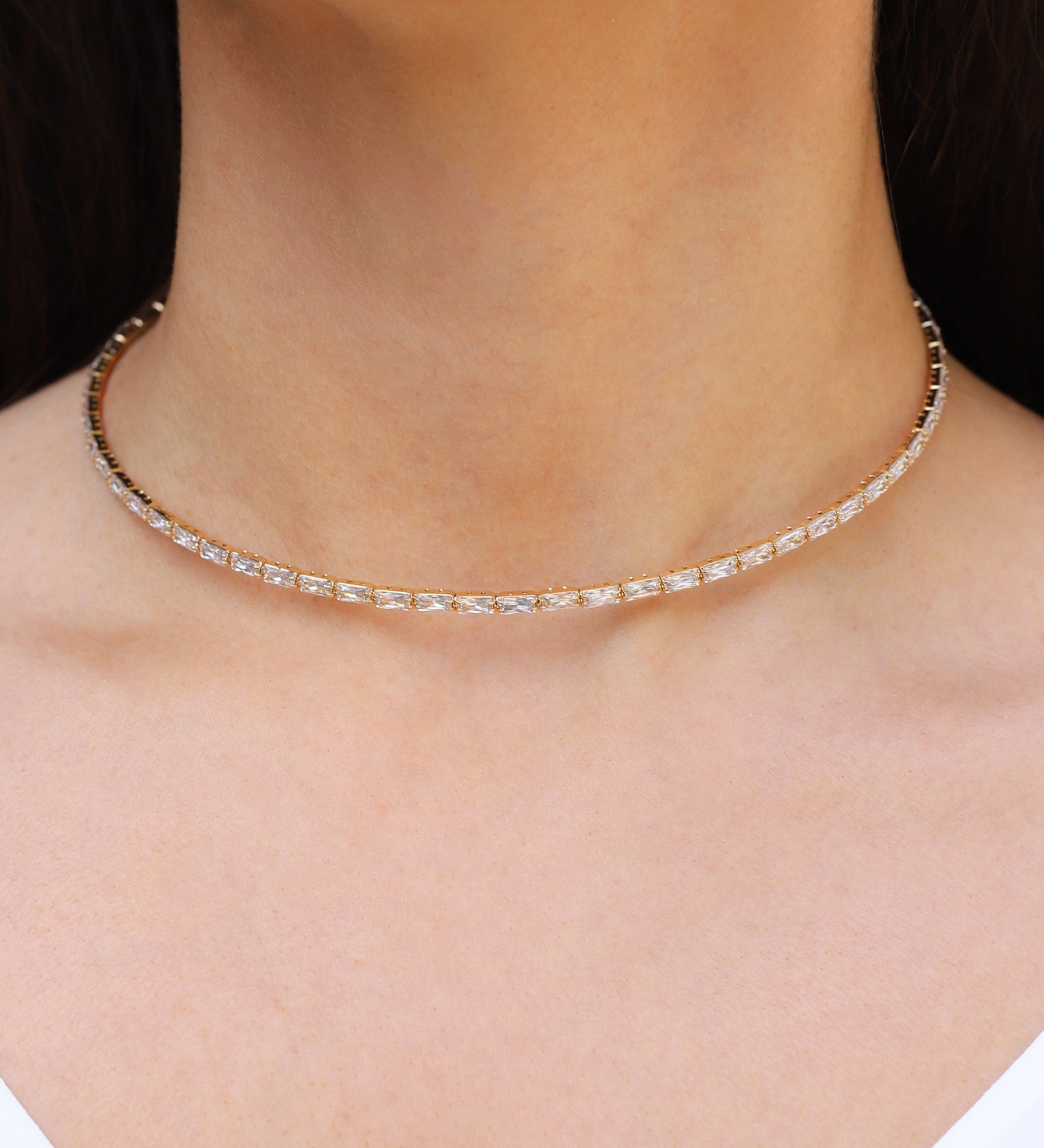 Baguette CZ Choker Gold Plated, Cubic Zirconia