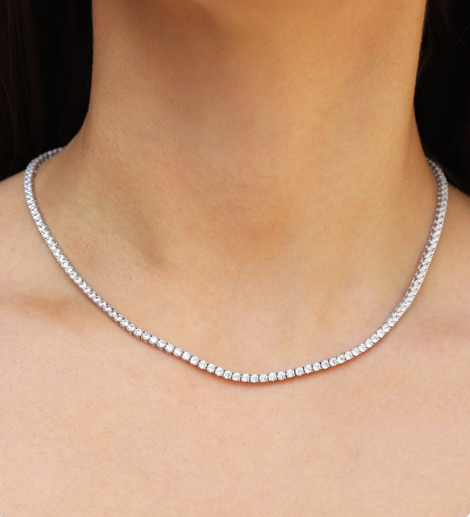 Tennis CZ Necklace | 3mm Silver Plated, Cubic Zirconia