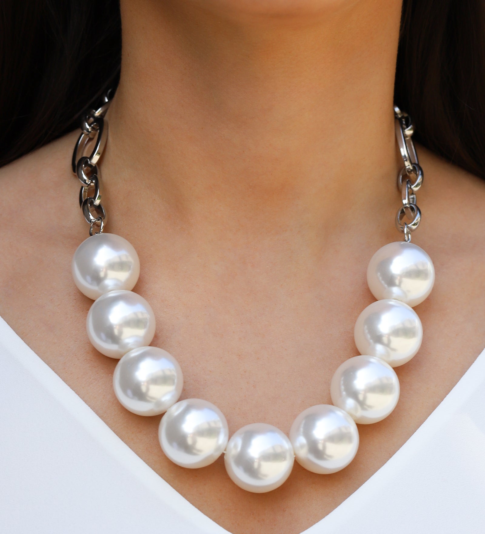 Weekend Ritual-1/2 Chain Jumbo Pearl Necklace-Necklaces-Blue Ruby Jewellery-Vancouver Canada
