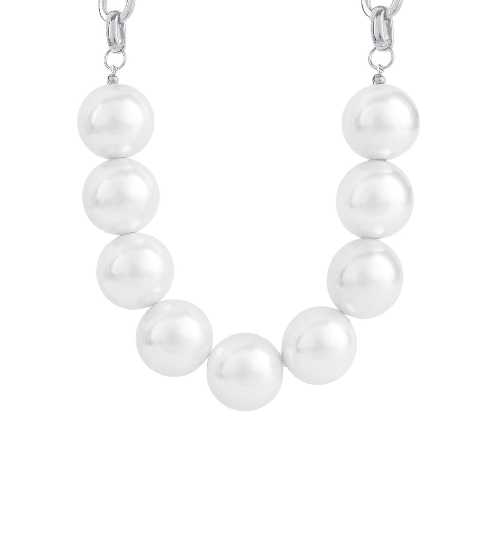 1/2 Chain Jumbo Pearl Necklace Silver Plated, White Pearl