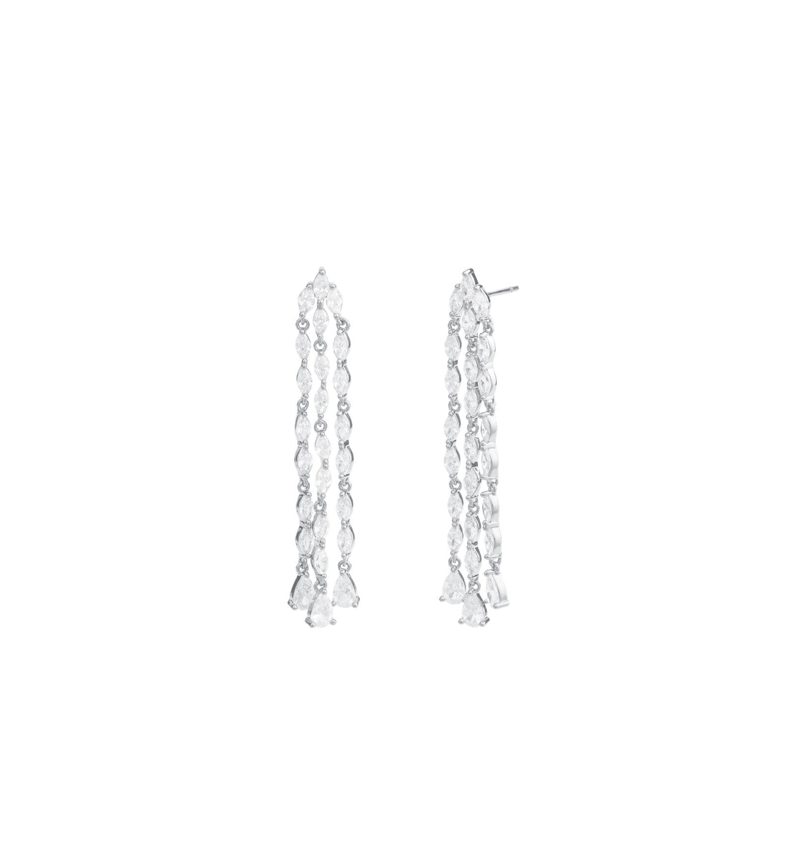 Weekend Ritual-3 Row Marquise Drop Earrings-Earrings-Silver Plated, Cubic Zirconia-Blue Ruby Jewellery-Vancouver Canada