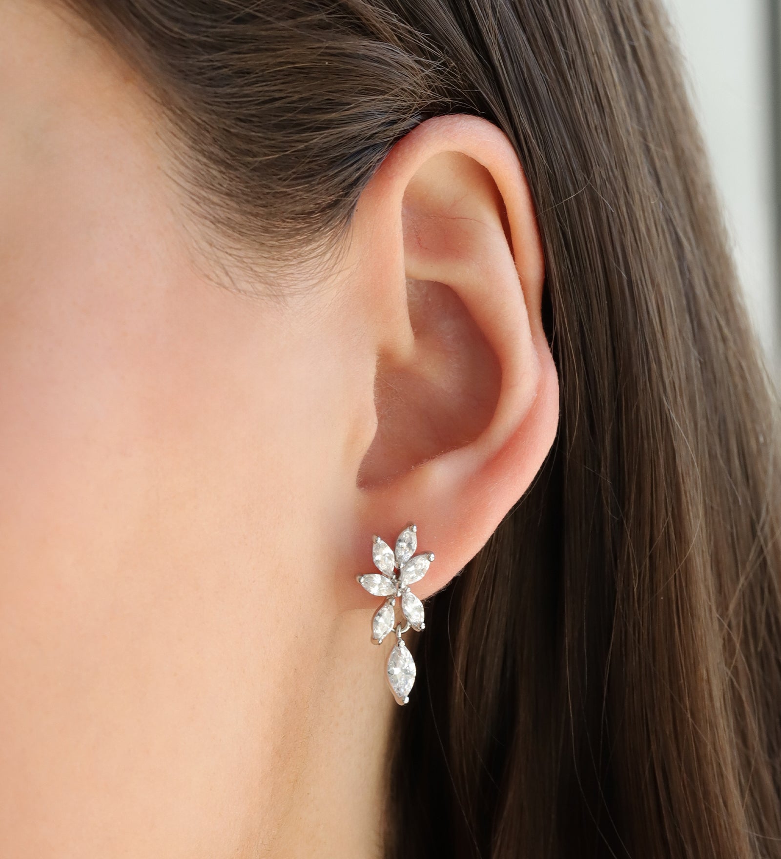 Multi Marquise Drop Earrings Silver Plated, White Crystal