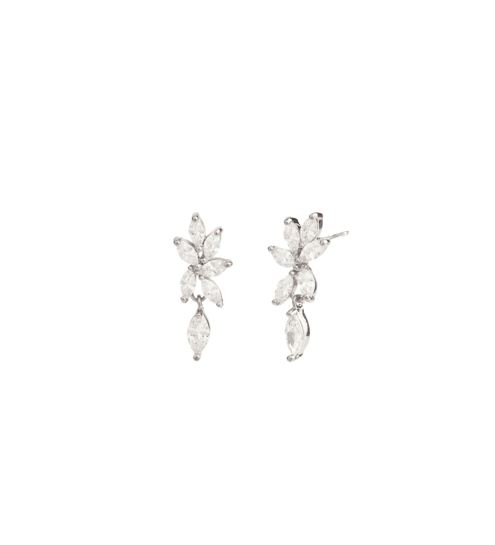 Multi Marquise Drop Earrings Silver Plated, White Crystal