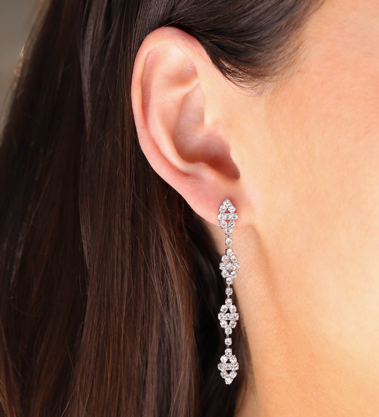 Crystal Marquise Cluster Drop Earrings Silver Plated, White Crystal