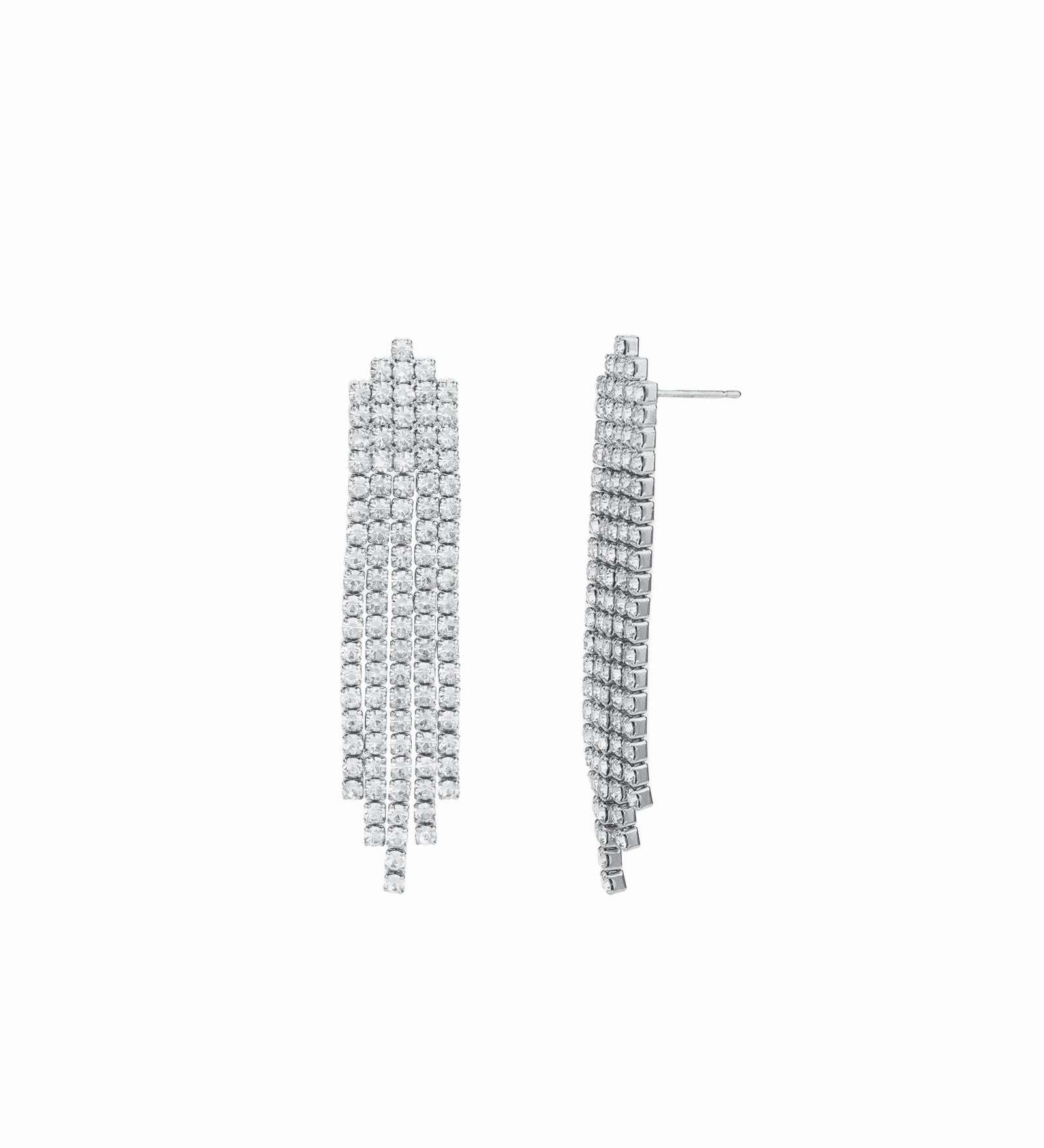 Crystal Waterfall Earrings Silver Plated, White Crystal