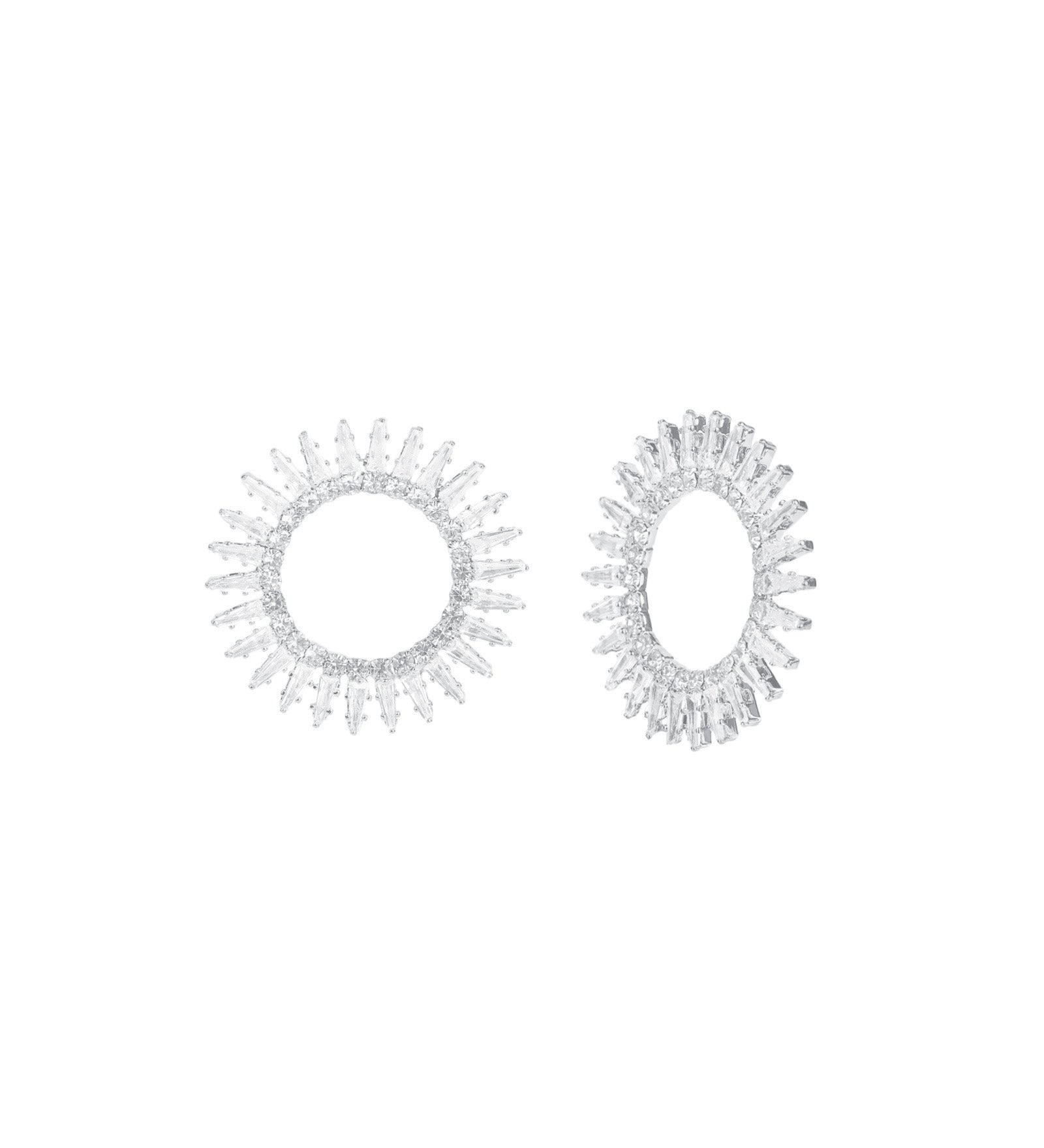 Open Starburst Crystal Earrings Silver Plated, Cubic Zirconia
