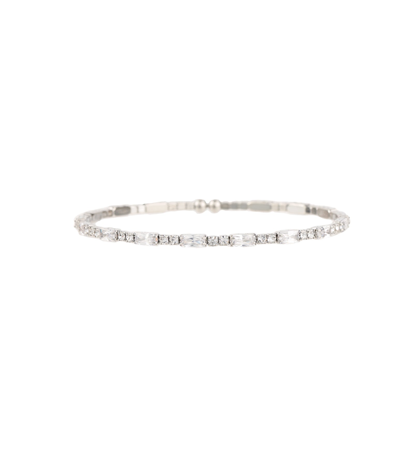 Baguette Round Crystal Bracelet Silver Plated, White Crystal
