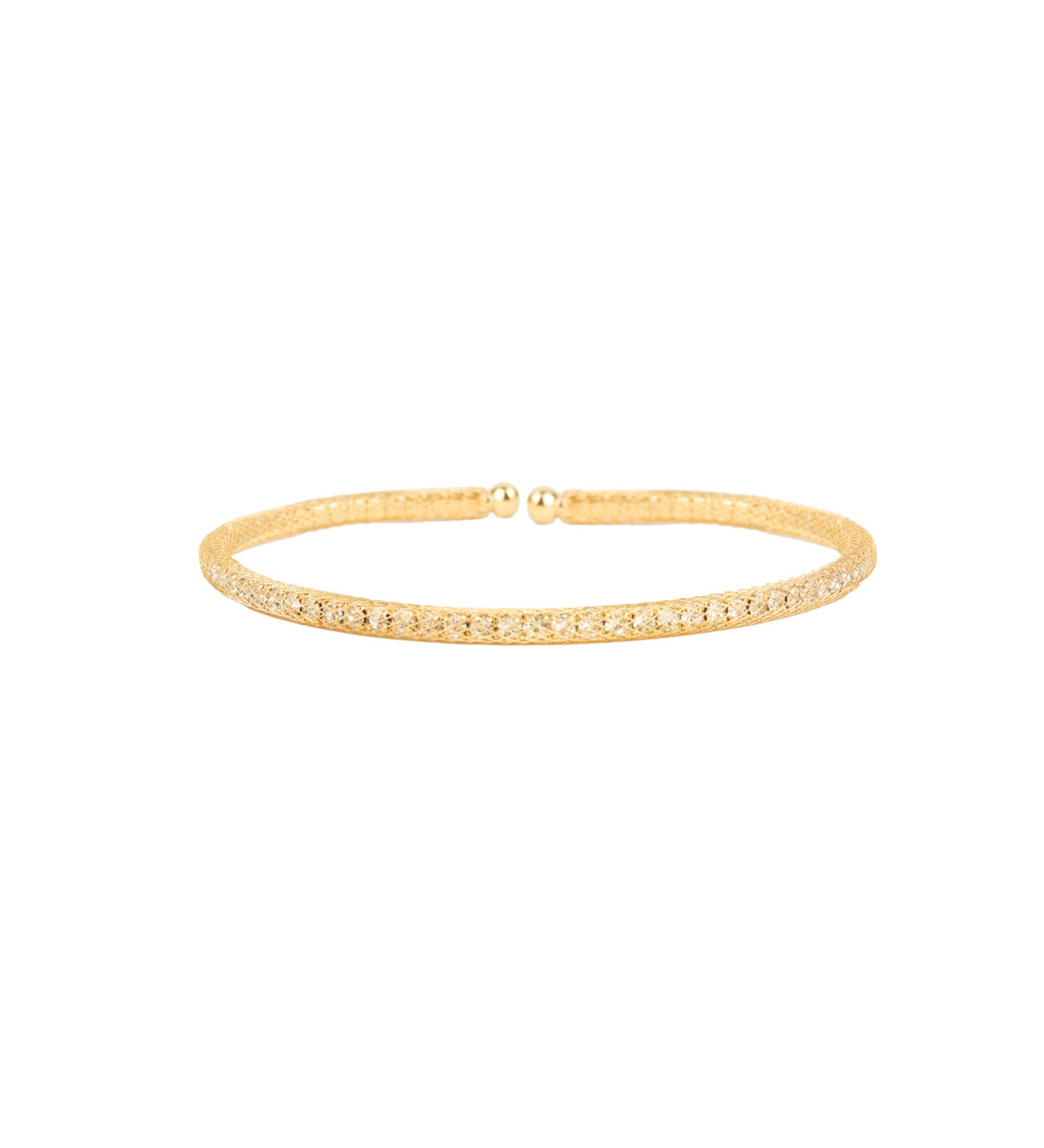 Mesh Round Crystal Cuff Gold Plated, White Crystal