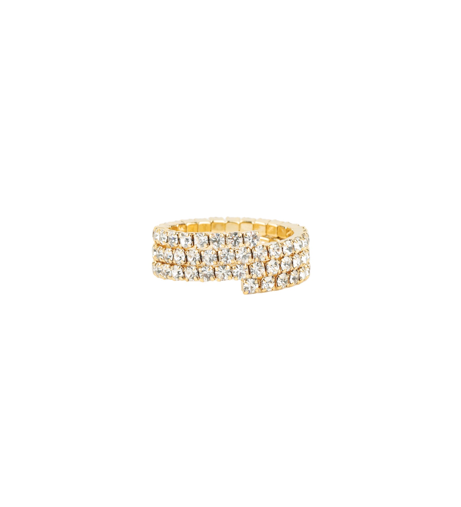 3 Row Coil Crystal Ring Gold Plated, White Crystal
