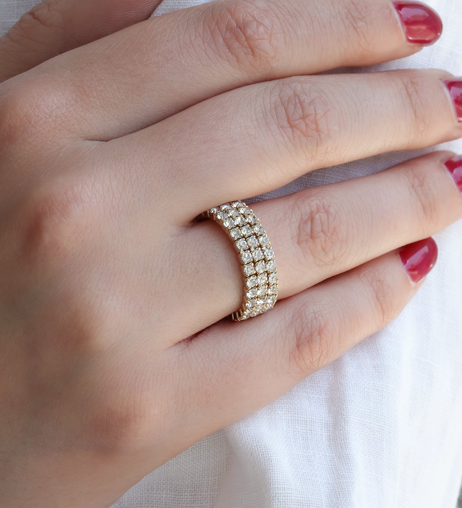 3 Row Coil Crystal Ring Gold Plated, White Crystal