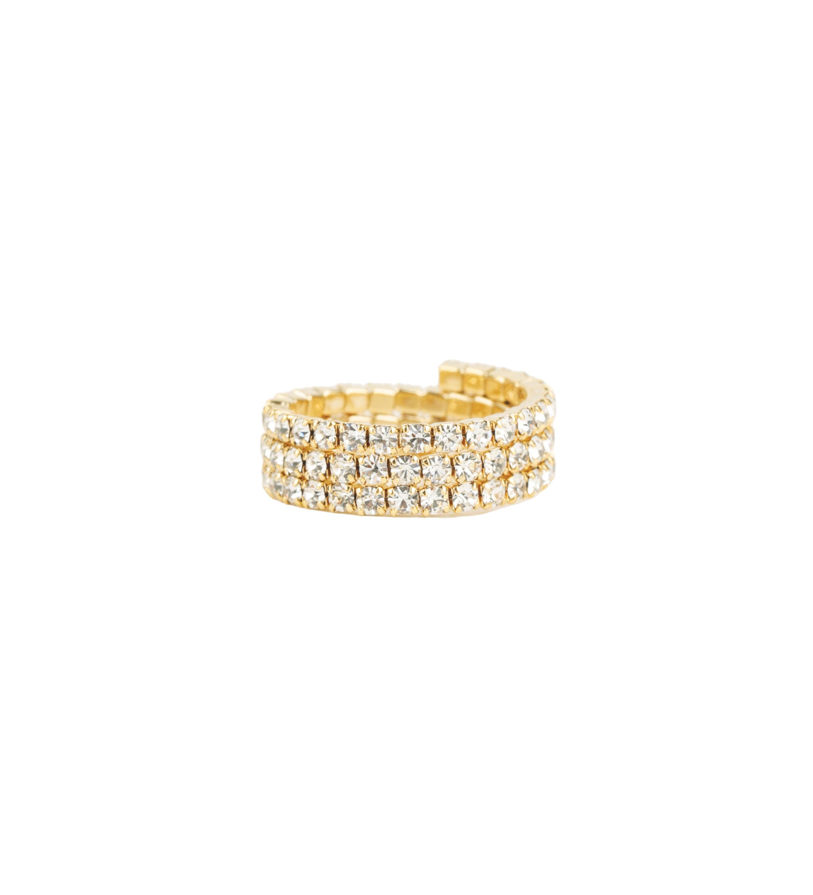 3 Row Coil Crystal Ring Gold Plated, White Crystal