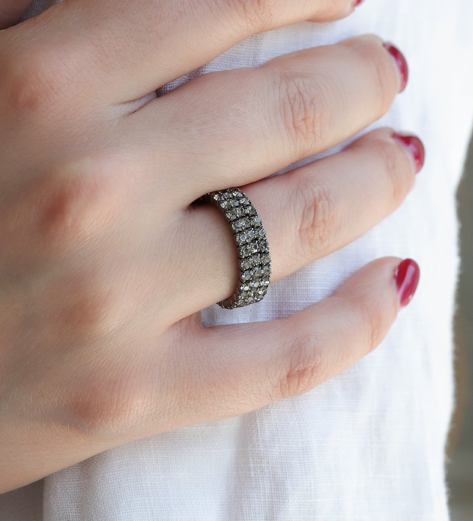 3 Row Coil Crystal Ring Gunmetal Plated, Light Smokey Topaz Crystal