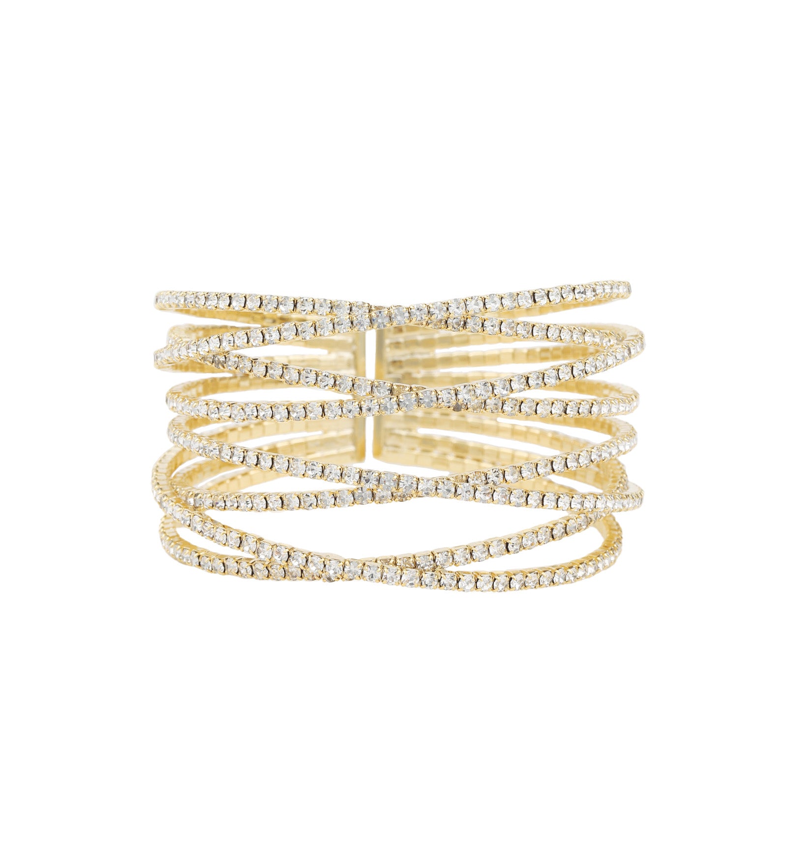 Weekend Ritual-8 Row Crystal Cuff-Bracelets-Gold Plated, White Crystal-Blue Ruby Jewellery-Vancouver Canada