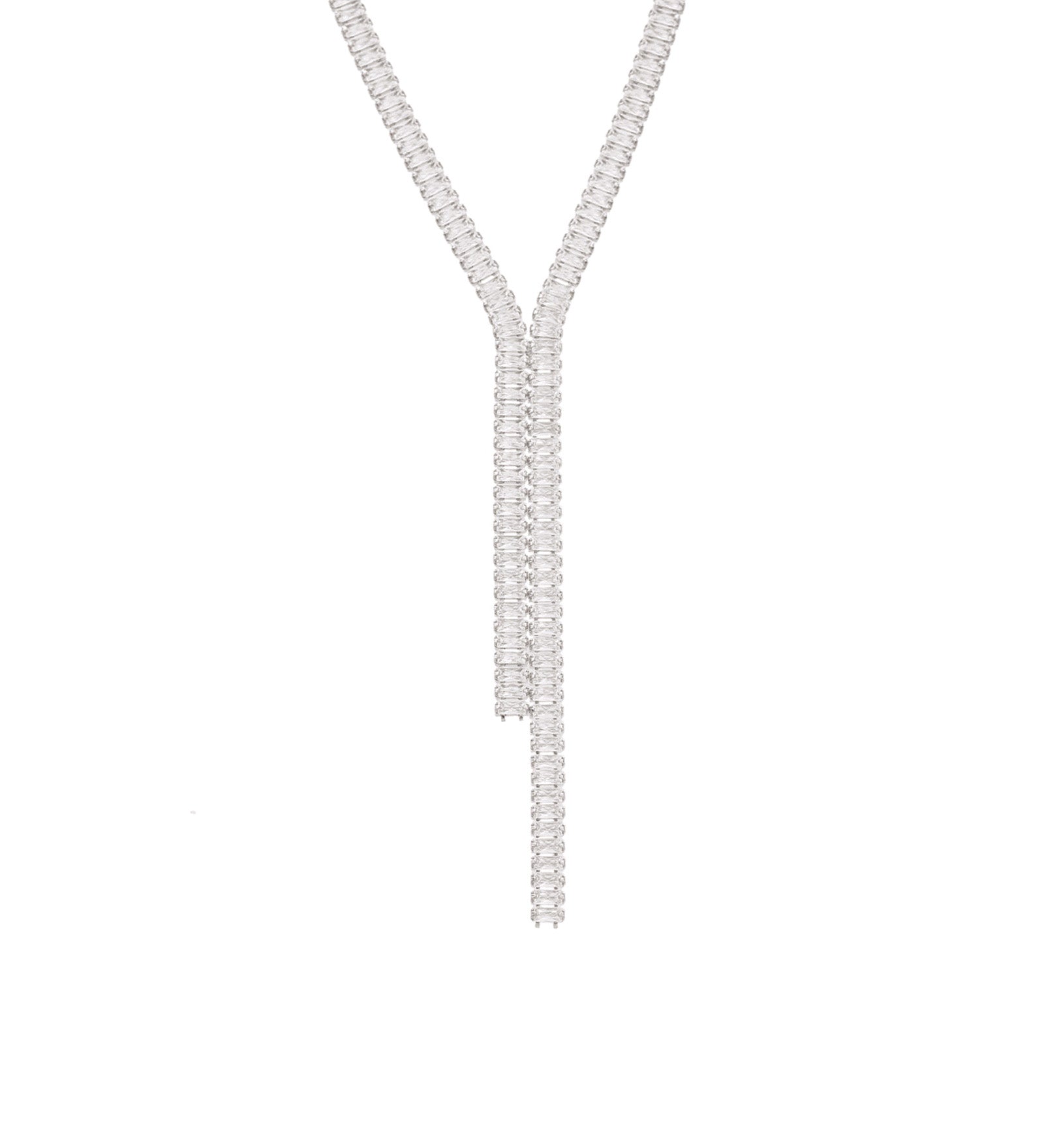 Baguette CZ Lariat Silver Plated, Cubic Zirconia