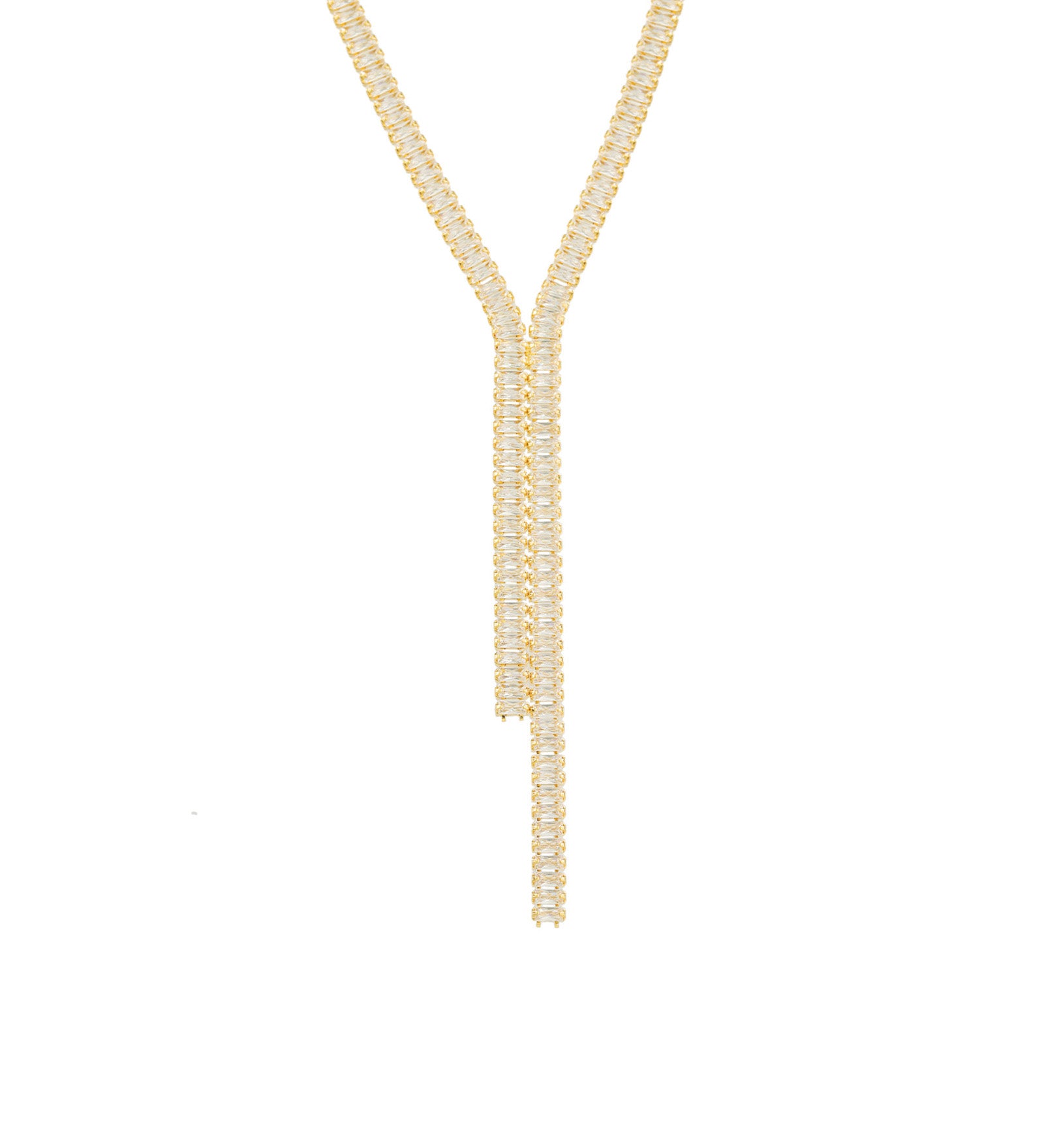 Baguette CZ Lariat Gold Plated, Cubic Zirconia
