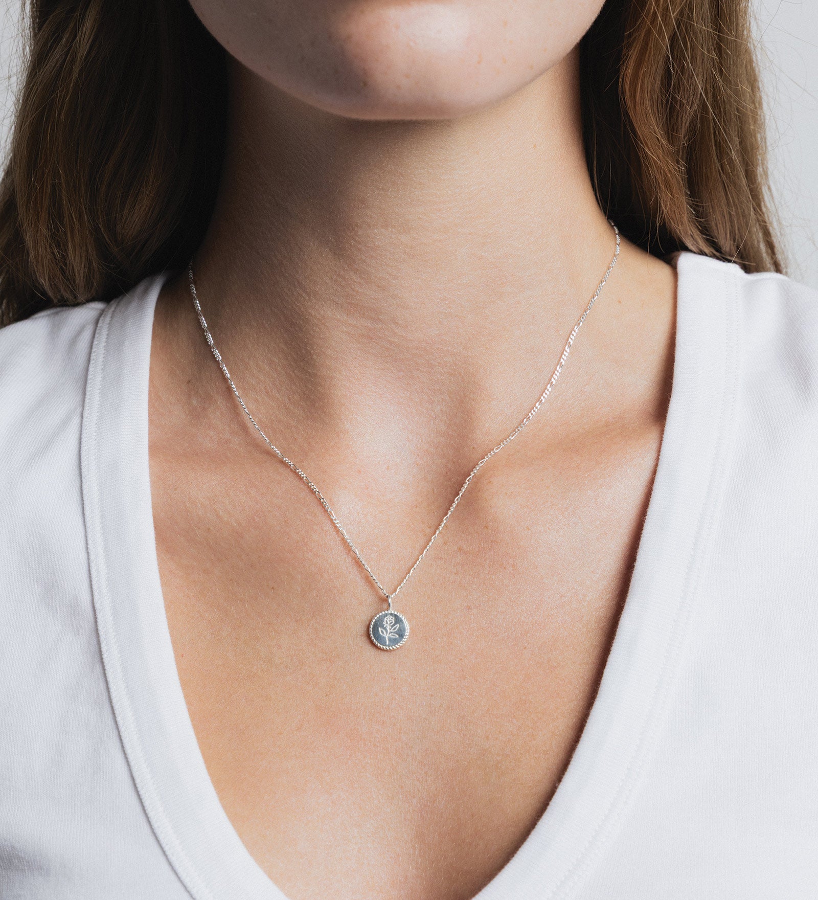 Rose Coin Necklace Sterling Silver