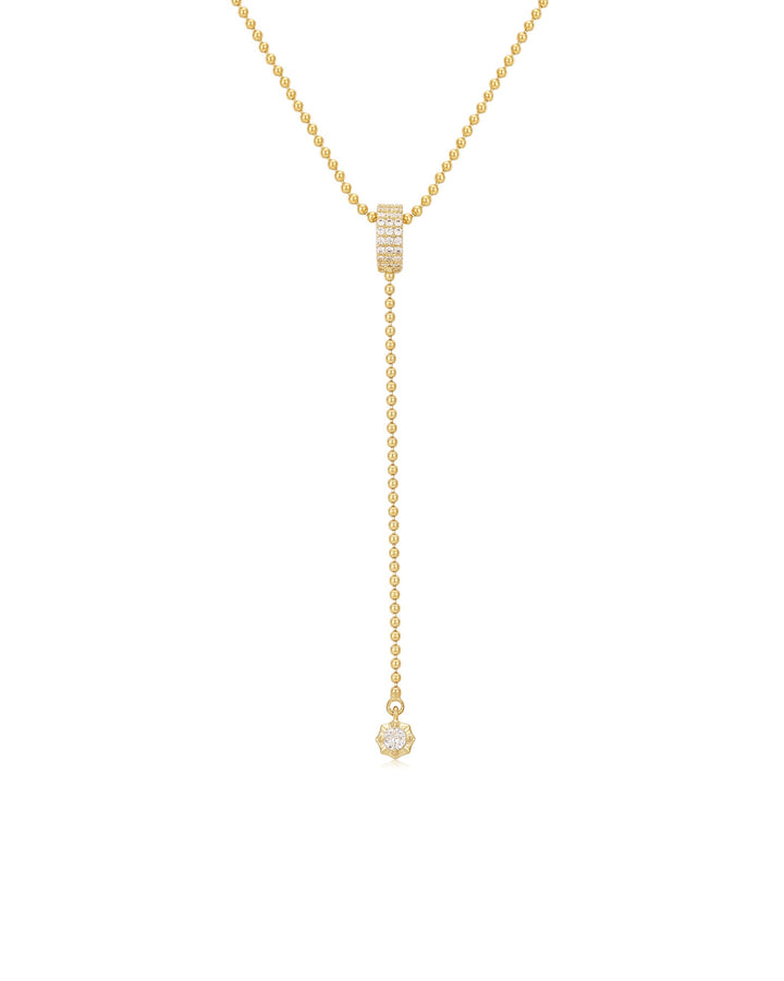 Luv AJ-Ball Chain Lariat-Necklaces-14k Gold Plated, Cubic Zirconia-Blue Ruby Jewellery-Vancouver Canada