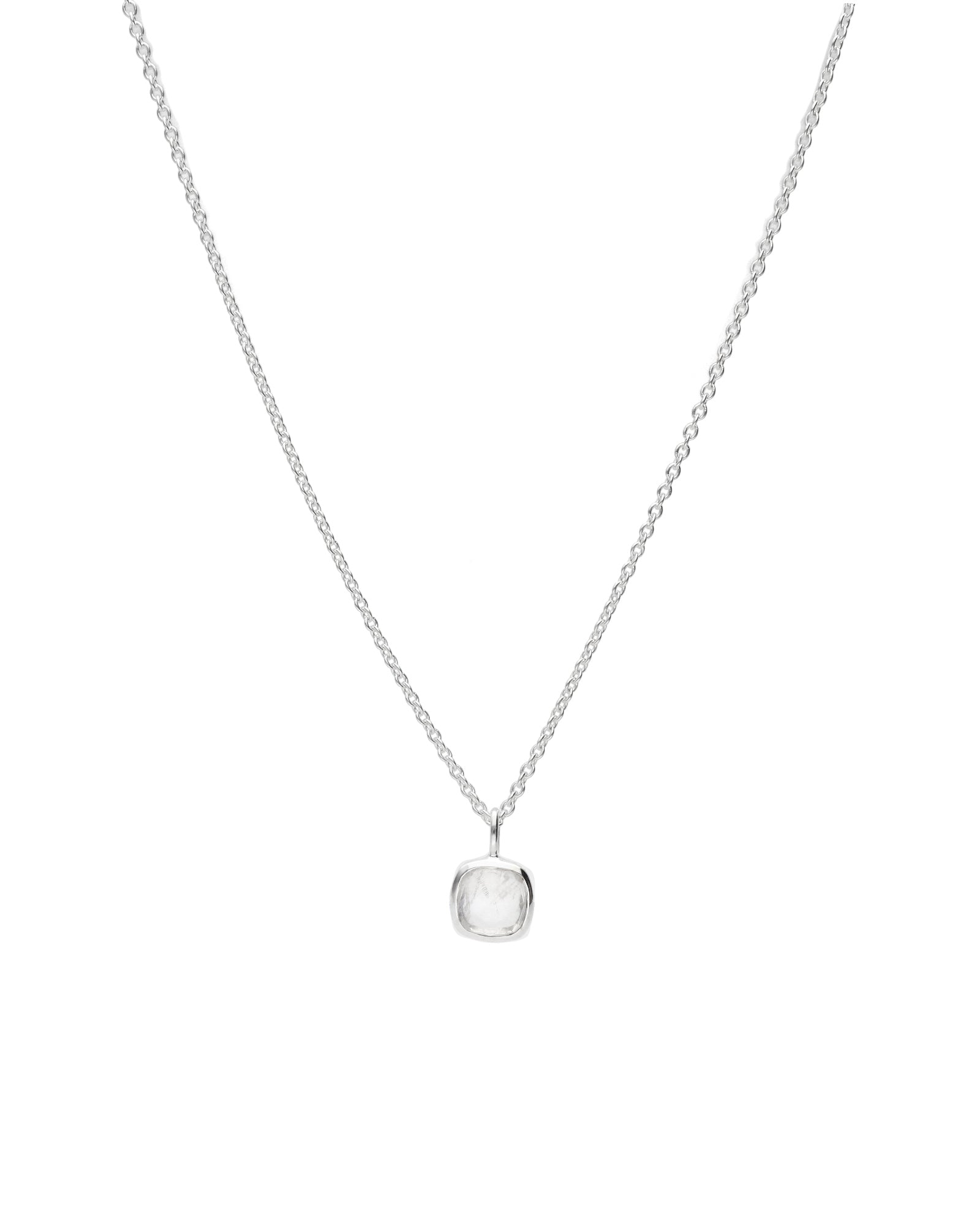 Tashi Bezel Square Moonstone Necklace Sterling Silver Rainbow Moonstone Blue Ruby Jewellery
