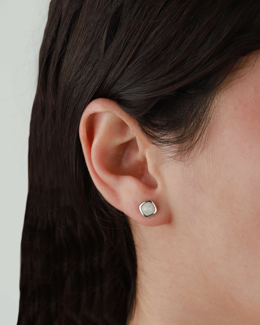 Tashi-Bezel Square Moonstone Studs-Earrings-Sterling Silver, Rainbow Moonstone-Blue Ruby Jewellery-Vancouver Canada