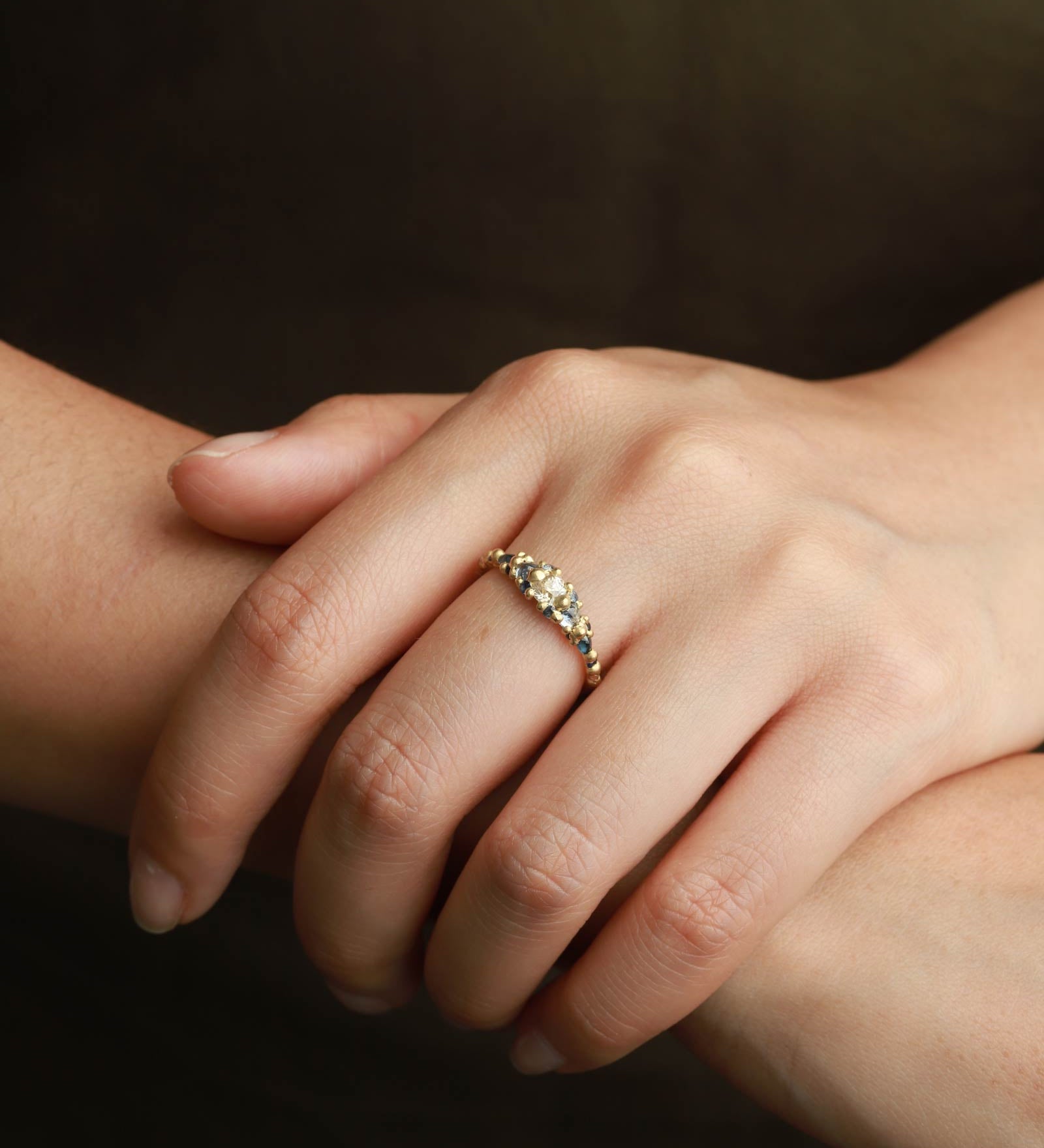Polly Wales-Blue Marietta Ring-Rings-18k Yellow Gold, Diamond, Blue Sapphire-6.5-Blue Ruby Jewellery-Vancouver Canada