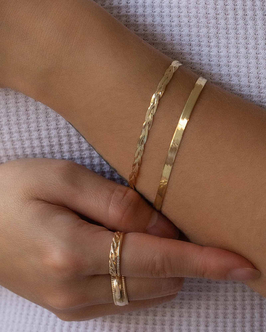 Leah Alexandra Fine-Braided Herringbone Bracelet-Bracelets-10k Yellow Gold-Blue Ruby Jewellery-Vancouver Canada