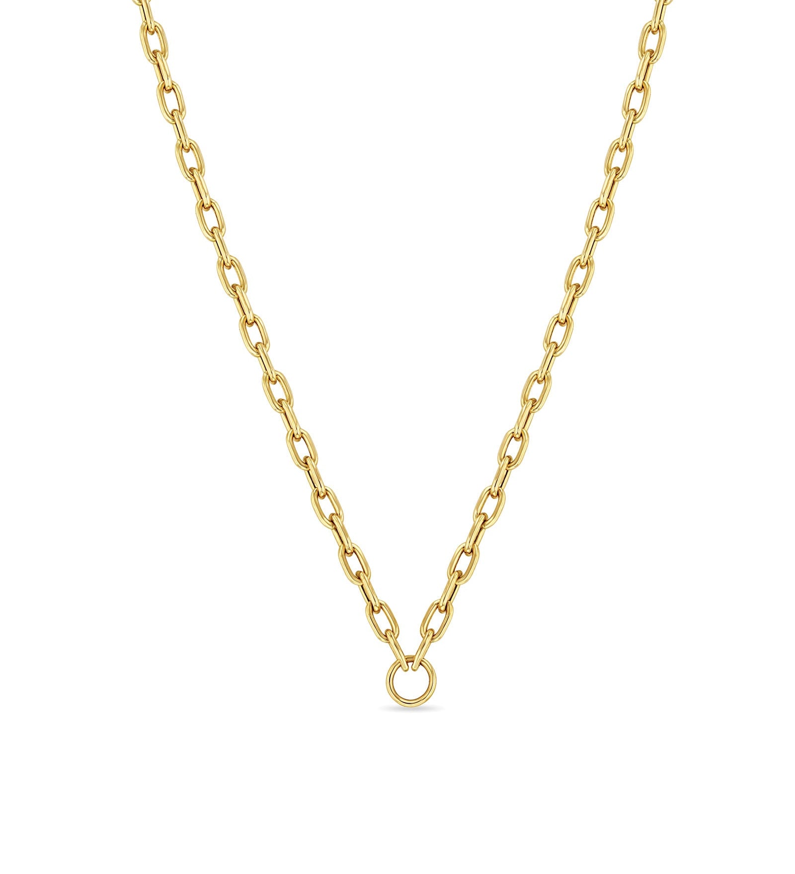 Zoe Chicco-Circle Pendant Small Oval Link Chain Necklace-Necklaces-10k Yellow Gold-Blue Ruby Jewellery-Vancouver Canada