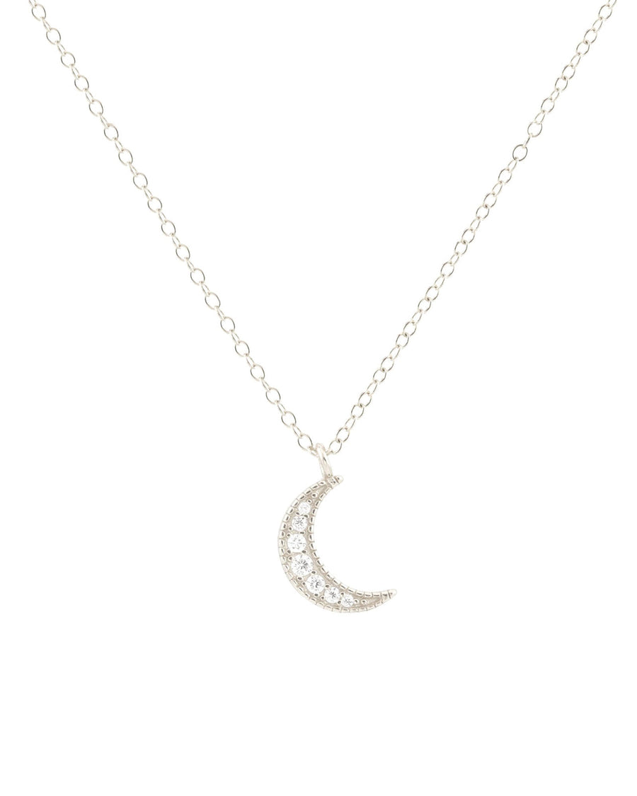 Kris Nations-Crescent Moon Pavé Necklace-Necklaces-Sterling Silver, Cubic Zirconia-Blue Ruby Jewellery-Vancouver Canada