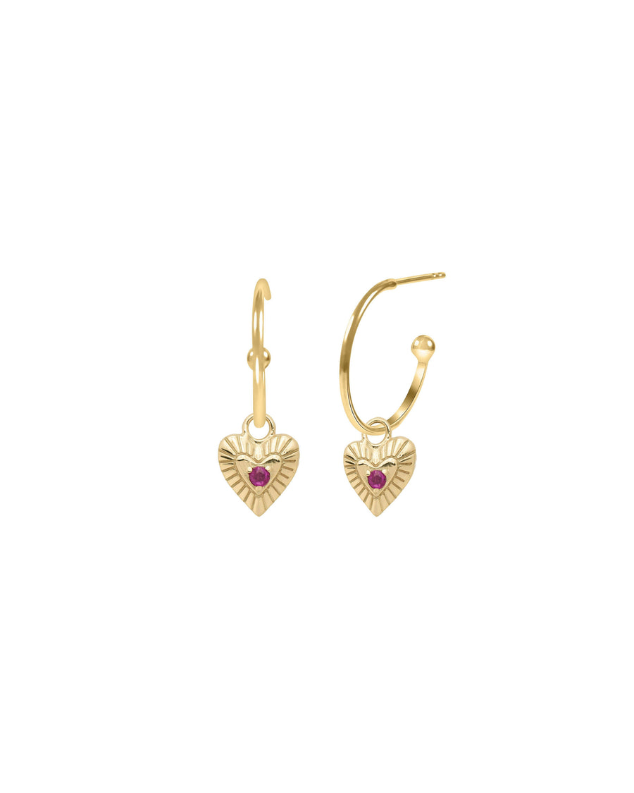 Quiet Icon-CZ Heart Drop Huggies-Earrings-14k Gold Vermeil-Blue Ruby Jewellery-Vancouver Canada