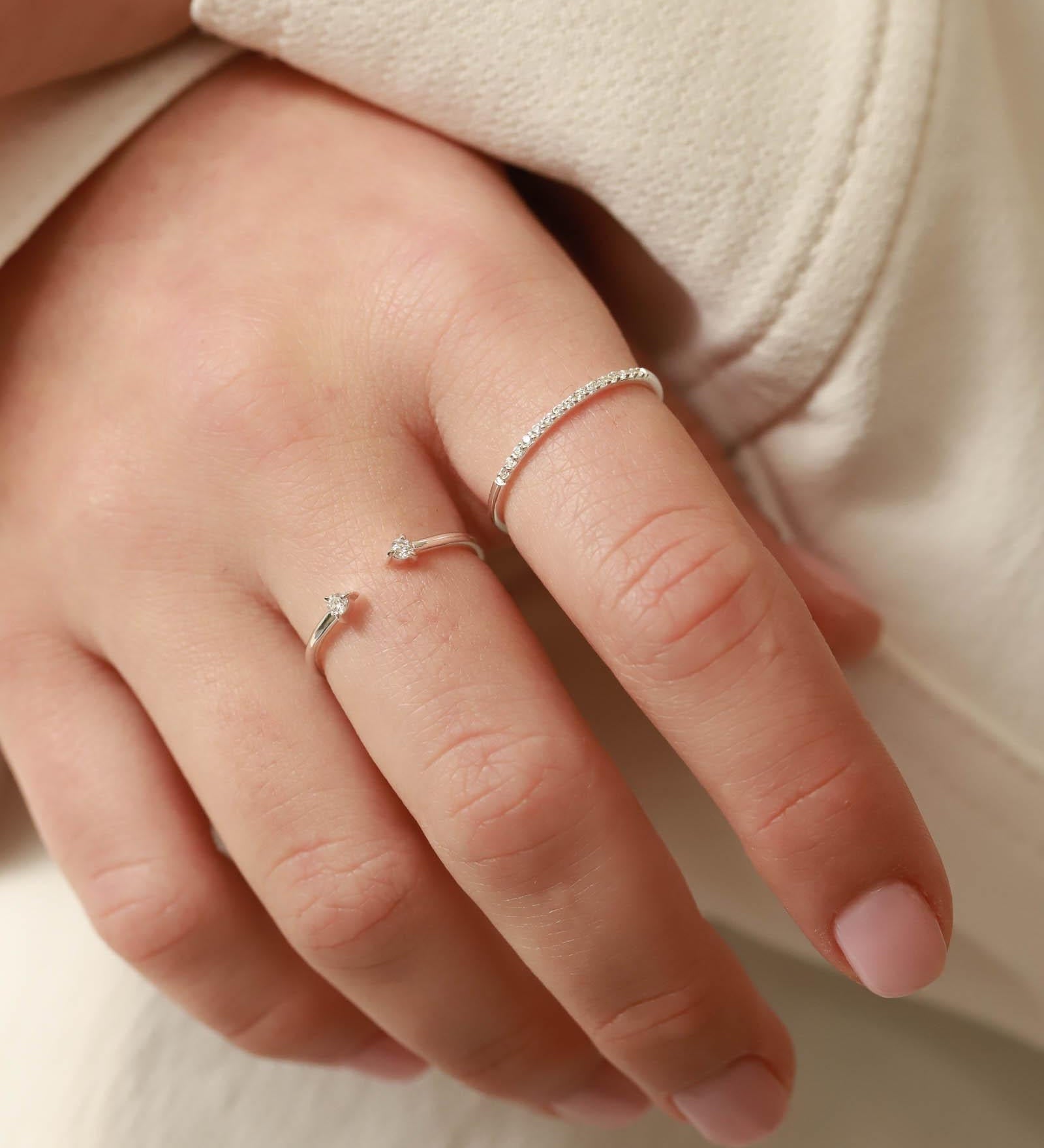 Tashi-CZ Open Ring-Rings-Sterling Silver, Cubic Zirconia-Blue Ruby Jewellery-Vancouver Canada