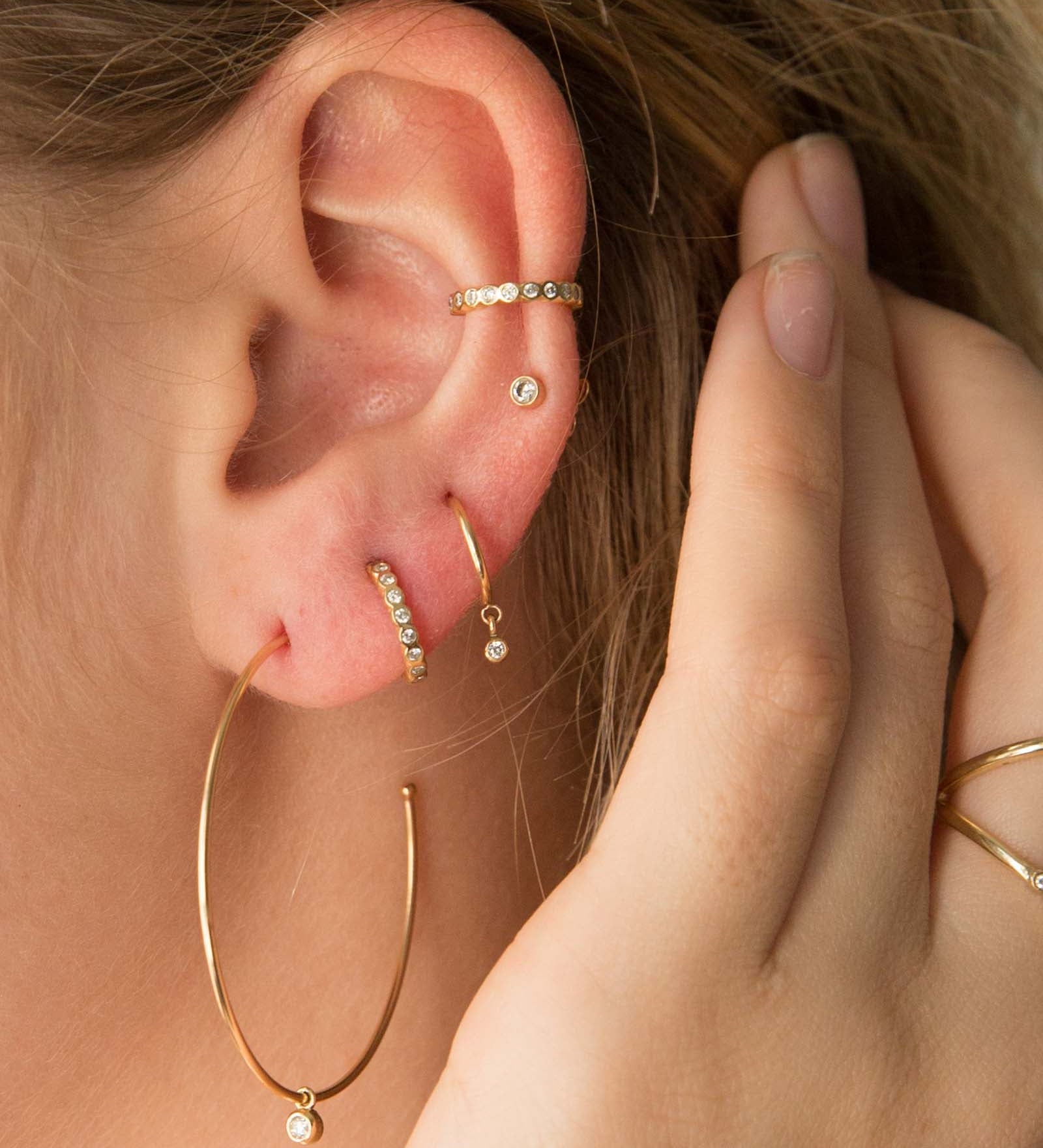 Zoe Chicco-Diamond Drop Hoops-Earrings-14k Yellow Gold, Diamond-Blue Ruby Jewellery-Vancouver Canada