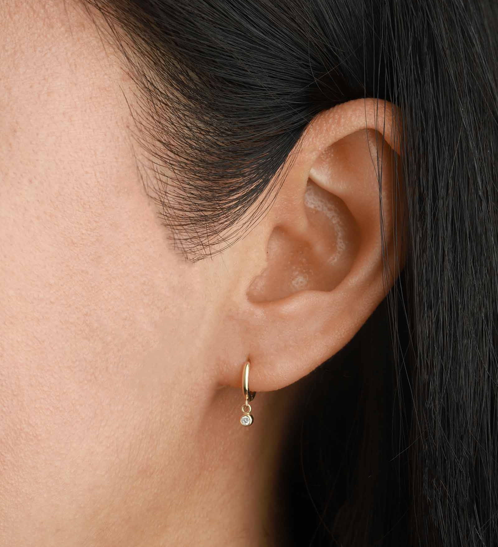 Zoe Chicco-Diamond Drop Huggies-Earrings-14k Yellow Gold, Diamond-Blue Ruby Jewellery-Vancouver Canada