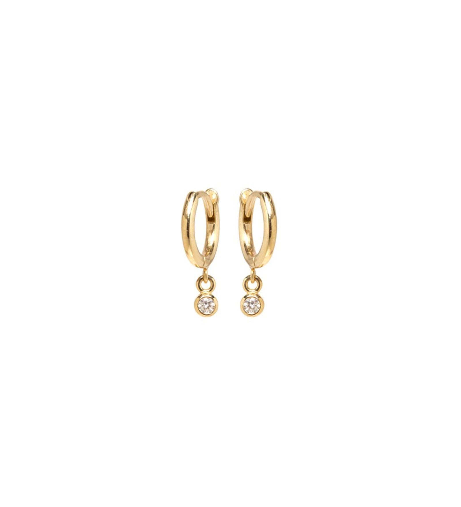 Zoe Chicco-Diamond Drop Huggies-Earrings-14k Yellow Gold, Diamond-Blue Ruby Jewellery-Vancouver Canada