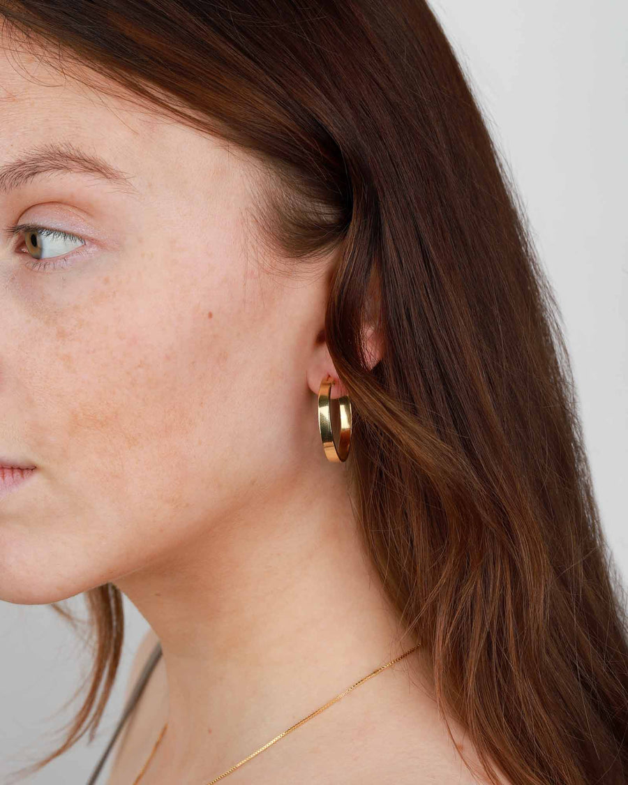 Tashi-Flat Hoops | 26mm-Earrings-14k Gold Vermeil-Blue Ruby Jewellery-Vancouver Canada
