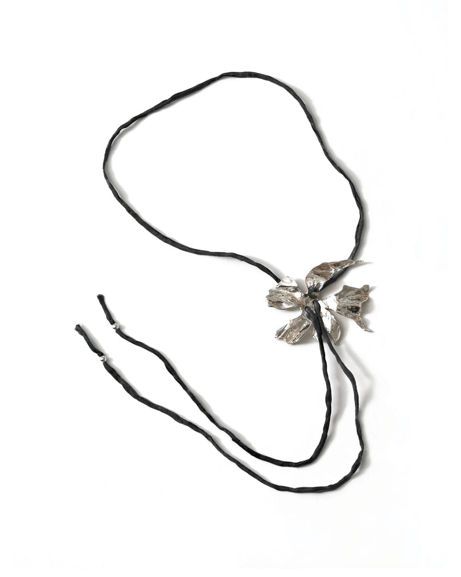 Wolf Circus-Flower Cord Bolo-Necklaces-Sterling Silver Plated, Silk Cord-Blue Ruby Jewellery-Vancouver Canada