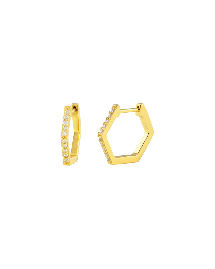 Kris Nations-Hexagon CZ Huggies-Earrings-18k Gold Vermeil, Cubic Zirconia-Blue Ruby Jewellery-Vancouver Canada
