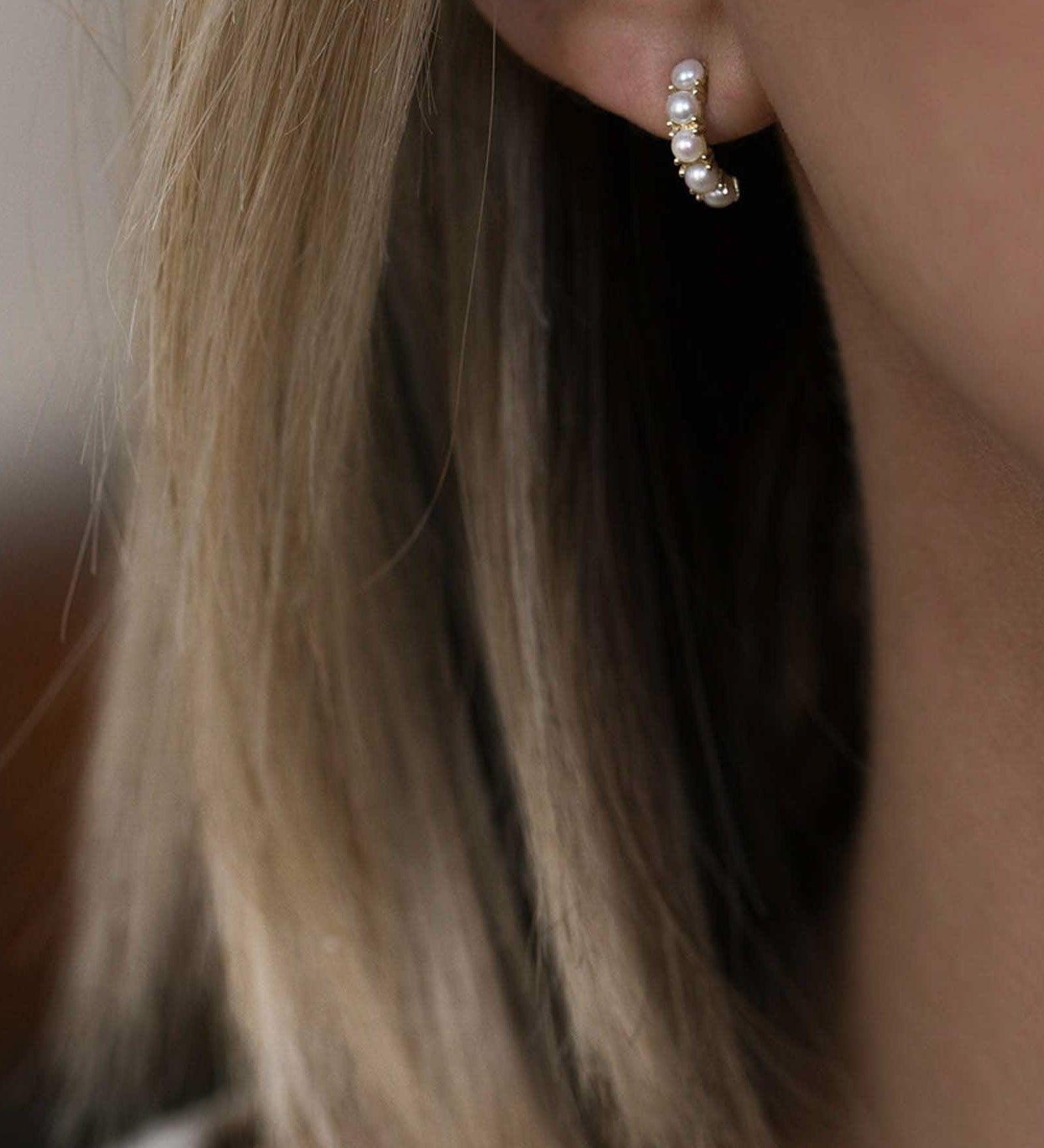 Leah Alexandra-Kusshi Mini Hoops-Earrings-14k Gold Vermeil, Freshwater Pearl-Blue Ruby Jewellery-Vancouver Canada