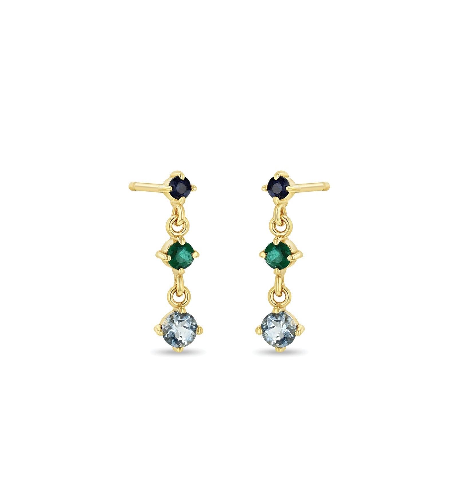 Zoe Chicco-Linked Graduated Ombre Gemstone Drop Earrings-Earrings-14k Yellow Gold-Aquamarine, Emerald, Blue Sapphire-Blue Ruby Jewellery-Vancouver Canada