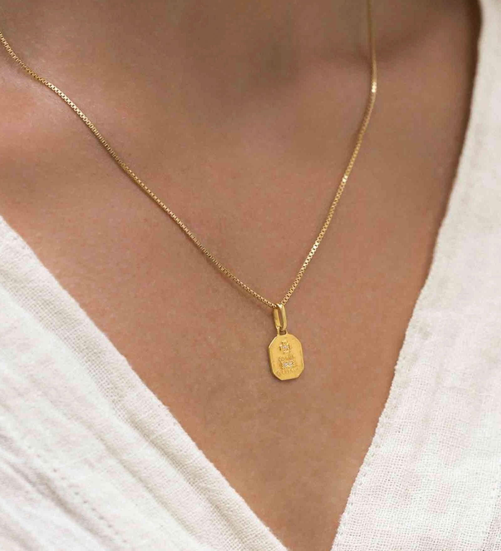 Leah Alexandra-Love Token Square Necklace-Necklaces-14k Gold Vermeil, 14k Gold-fill, Cubic Zirconia-Blue Ruby Jewellery-Vancouver Canada
