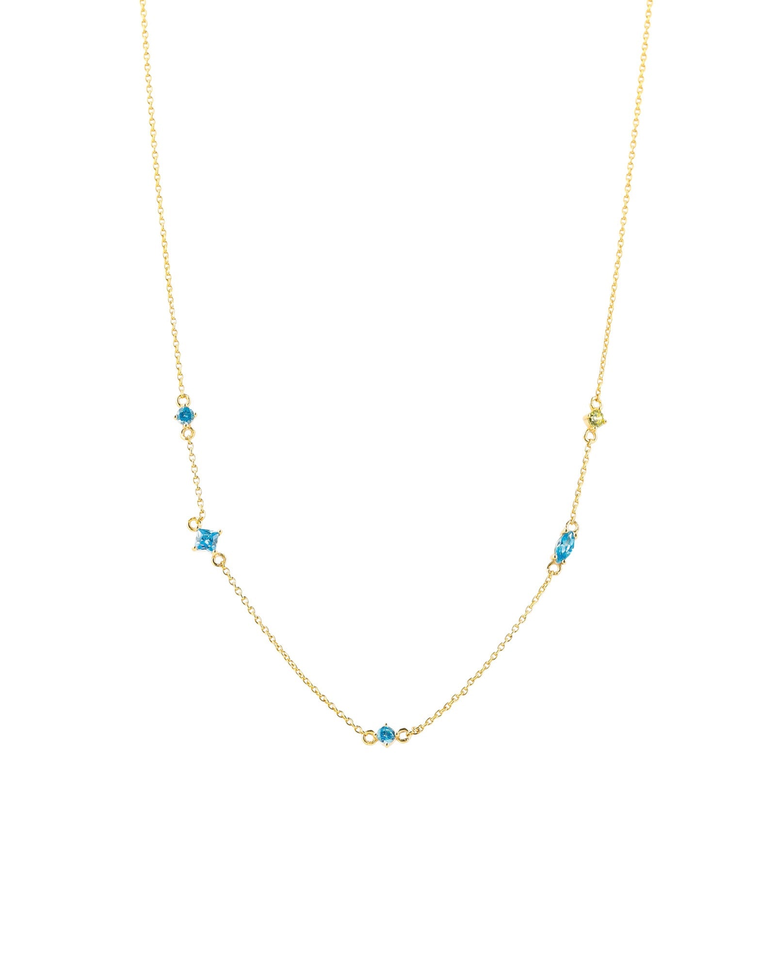 Quiet Icon Mix CZ Station Necklace Blue Ruby Jewellery