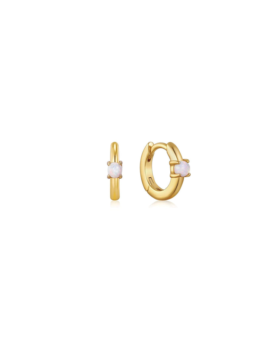 Quiet Icon-Opal Huggies | 10mm-Earrings-14k Gold Vermeil, Opal-Blue Ruby Jewellery-Vancouver Canada