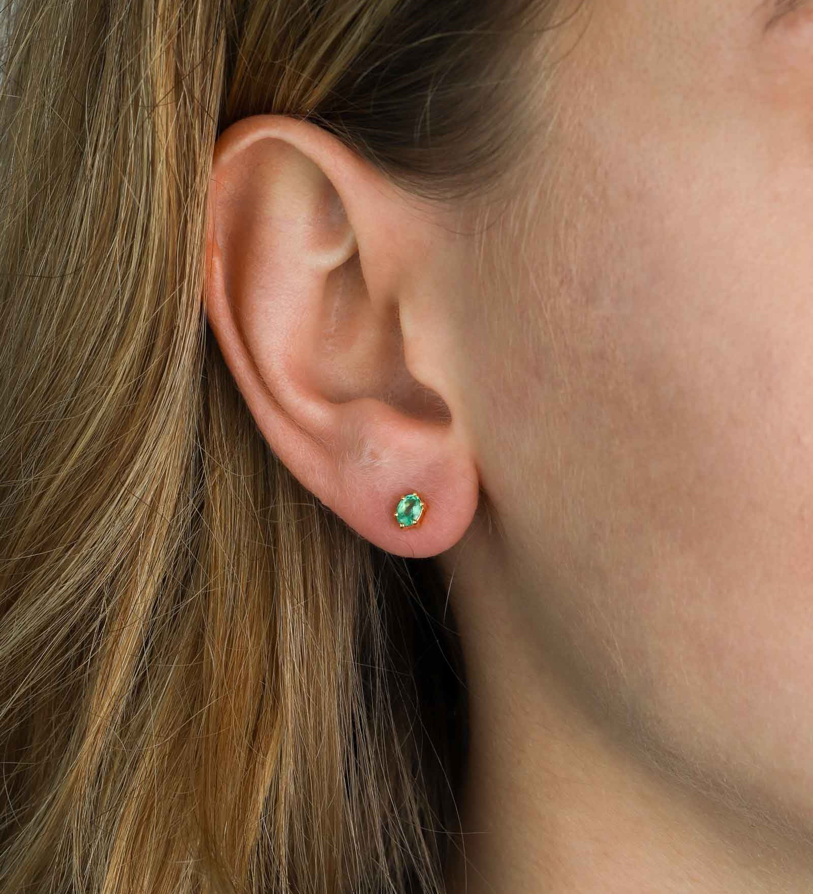 Tashi-Oval Emerald Studs-Earrings-14k Gold Vermeil, Emerald-Blue Ruby Jewellery-Vancouver Canada