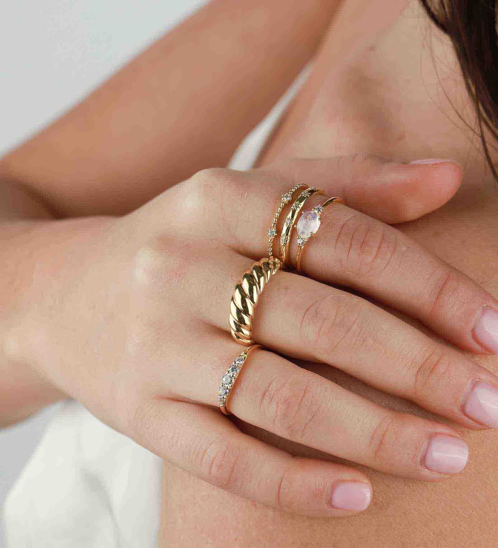 Tashi-Oval Stone + CZ Ring-Rings-Blue Ruby Jewellery-Vancouver Canada