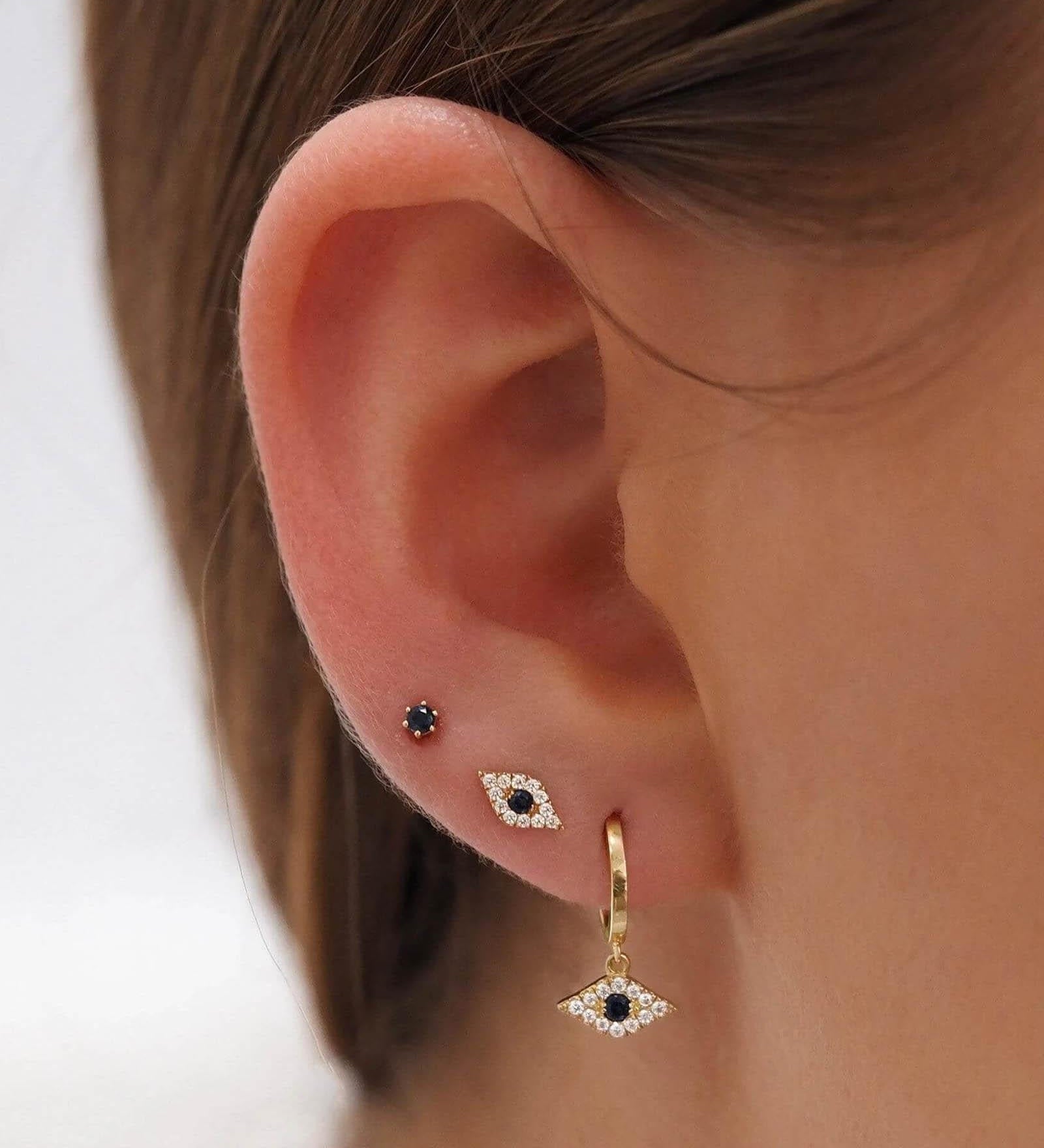 Quiet Icon-Pavé Evil Eye Stud-Earrings-14k Gold Vermeil, White Cubic Zirconia, Blue Cubic Zirconia-Blue Ruby Jewellery-Vancouver Canada