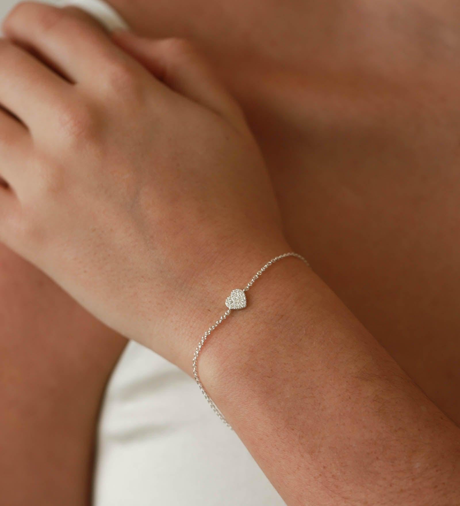 Tashi-Pavé Heart Bracelet-Bracelets-Sterling Silver, Cubic Zirconia-Heart-Blue Ruby Jewellery-Vancouver Canada