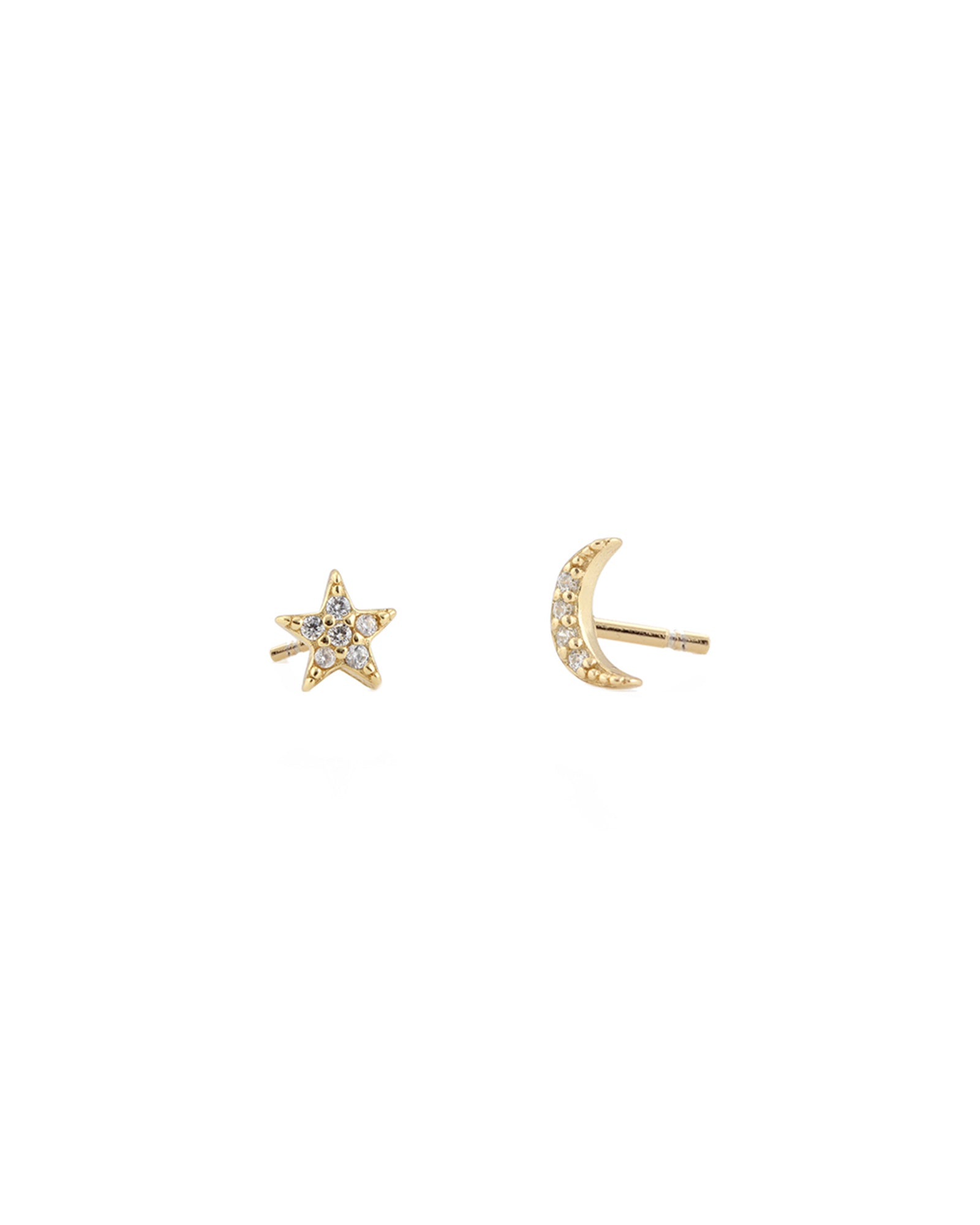 Kris Nations Pavé Star Moon Stud Earrings 18k Gold Vermeil